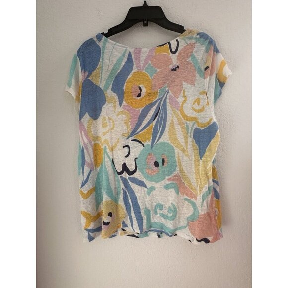 Rachel Zoe 100% Linen‎ Shirt Cowl Neck Artsy Floral Cap Sleeve Size XL Cottage - Picture 5 of 6